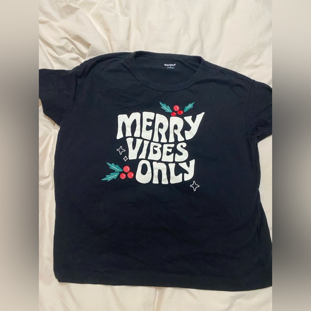 Old Navy Merry Vibes Only Black Pajama Top